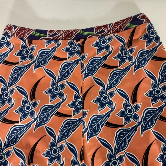 Topshop Floaty Short Orange w/Blue Floral Design Side Zipper Scalloped Hem Sz 4 - Picture 11 of 14